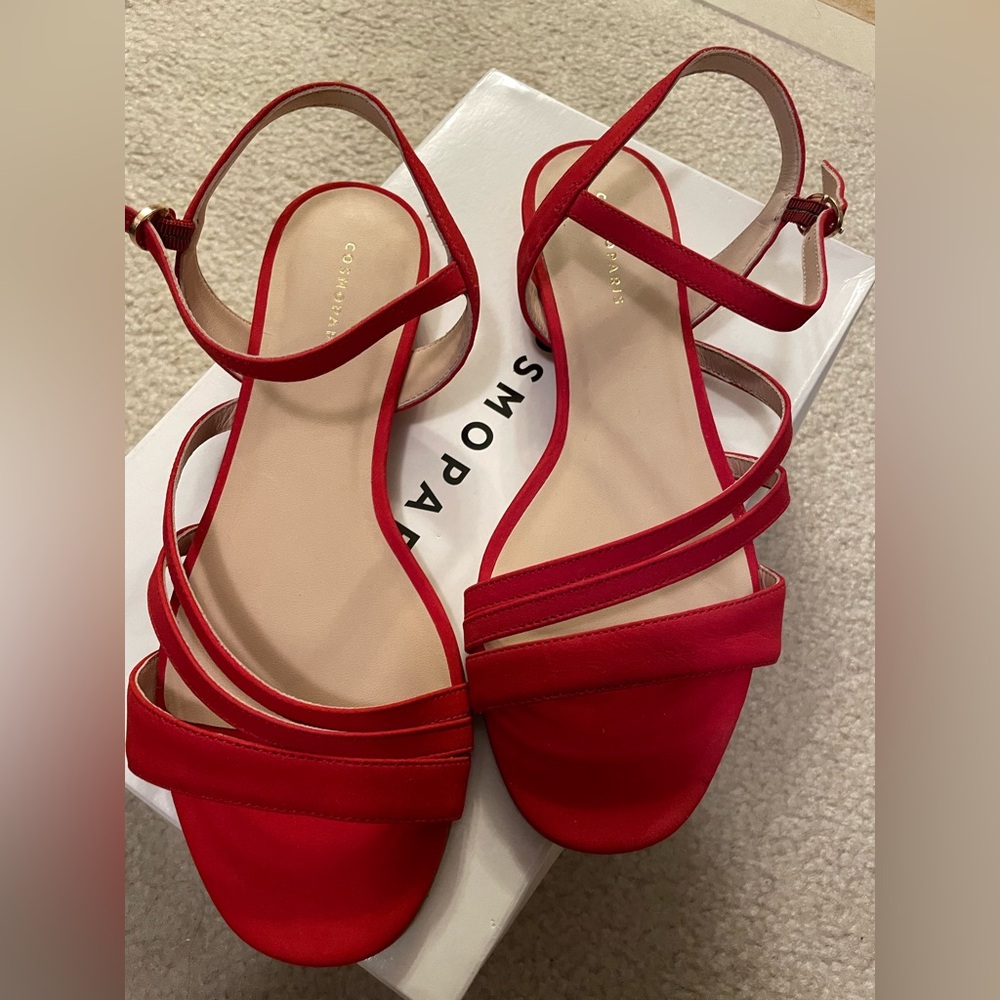 Never worn Cosmoparis red suede flat sandals from Paris, France, size 39 (8US).